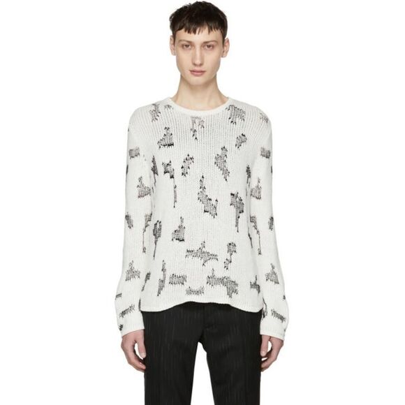Saint Laurent Men’s Small Cashmere Knit Distressed Sweater Stitched Holes - Picture 1 of 7